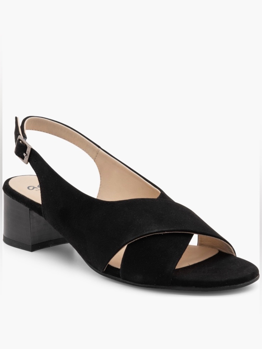 Ara Black Suede Cross-Strap Slingback Low Block Heel‎